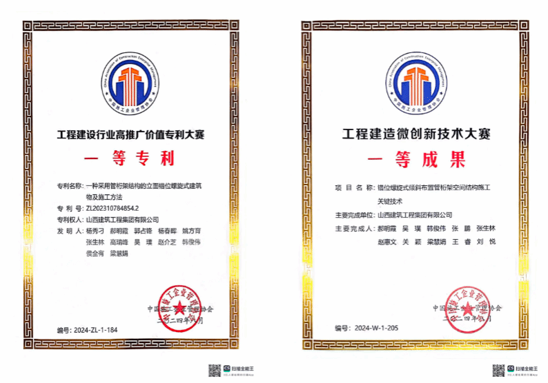 山西建投建工集團榮獲多項中施企協(xié)科技獎項